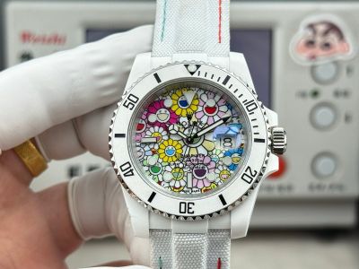 Rolex Submariner Sunflower White Ceramic Bezel 3135 Movement Canvas Band Watch